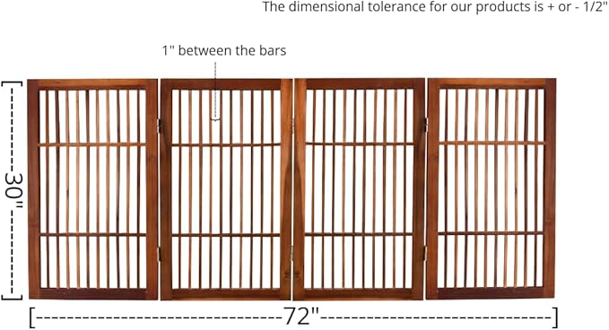 Urnporium Pet Dog Gate Freestanding, Strong Durable Folding Wooden Fence, Portable Acacia Hardwood Safety Barrier for Indoor & Outdoor Use (Brown Pet Gate, 4 Panel 30" Tall)