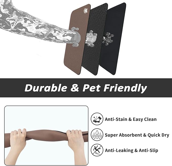 HotLive Dog Food Mat - Absorbent Cat Mat for Food and Water, No Stains Pet Feeding Bowl Mat, Easy to Clean Pet Placemats, Quick Dry Dog Water Dispenser Mat for Messy Drinkers | Paw Brown 24"x36"