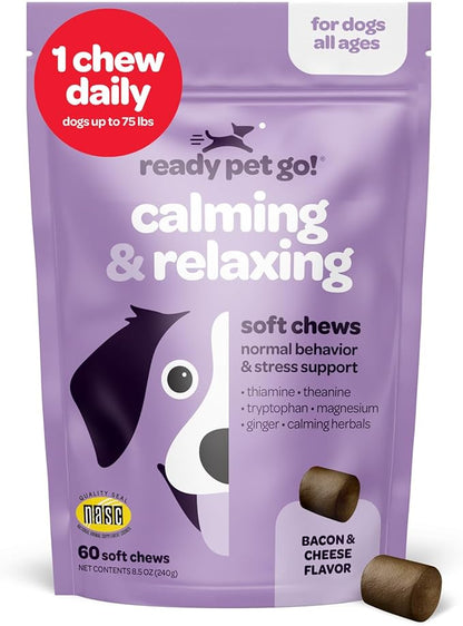 Calming Chews for Dogs | Herbal Dog Calming Chews for Anxiety from Normal and Occasional Stressors Including Separation Storms Grooming & Travel | NASC Certified & Made in the USA | 60 Count