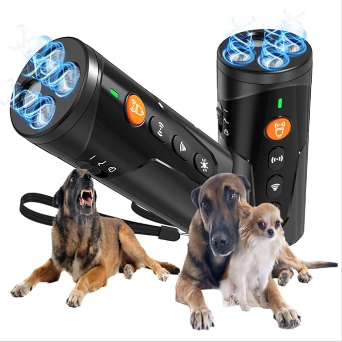 Dog Bark Deterrent Device [2025 Upgrade] – 3-in-1 Ultrasonic Anti Barking Device & Dog Training Aid – Stop Barking Tool with Flashlight & Beep Mode – Portable & Humane 25ft Range (Safe