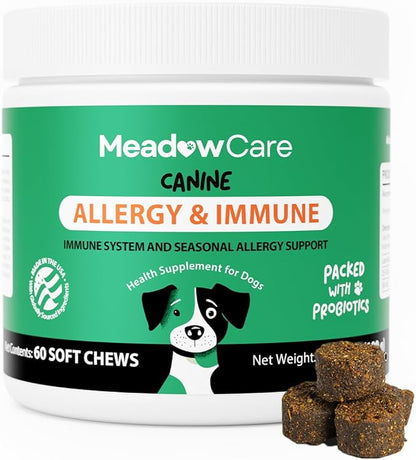 Allergies & Immune Support for Dogs | Canine Seasonal Allergy Relief & Healthy Immune System Support | Packed with Probiotics and Turmeric | 60 Soft Chews180 g (6.35 oz) | Meadowcare