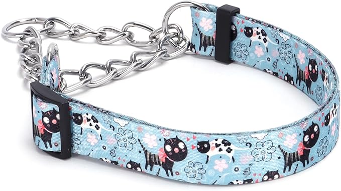 Martingale Dog Collar with Stainless Steel Chain - Limited Chain Cinch Training Collar for No Pull Training Dog - Flower Multicolor Cute Patterns - Premium No Slip Collar (HA12NO10, M)