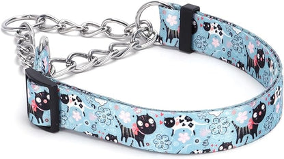 Martingale Dog Collar with Stainless Steel Chain - Limited Chain Cinch Training Collar for No Pull Training Dog - Flower Multicolor Cute Patterns - Premium No Slip Collar (HA12NO10, M)