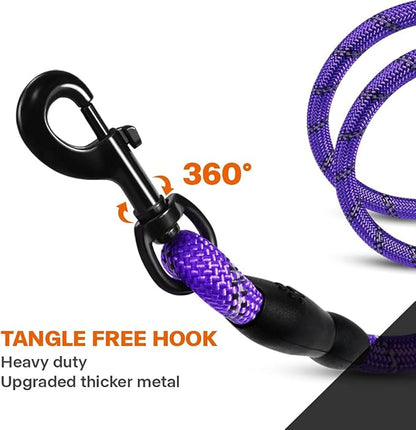 Taglory Rope Dog Leash 6 FT with Comfortable Padded Handle, Highly Reflective Threads Leash and Anti-Tangle Clip for Walking Medium Large Dogs, 1/2 inch, Purple