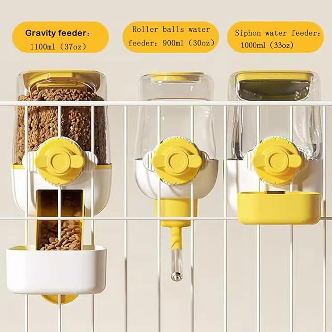 Pet Dog Cat Hanging Automatic Feeders Drinking Bowls, Auto Gravity Rabbits Feeder No Drip Water Set, Cage Pet Feeding Bowls Dispenser for Cats Dogs Puppy, Rabbit (Yellow)