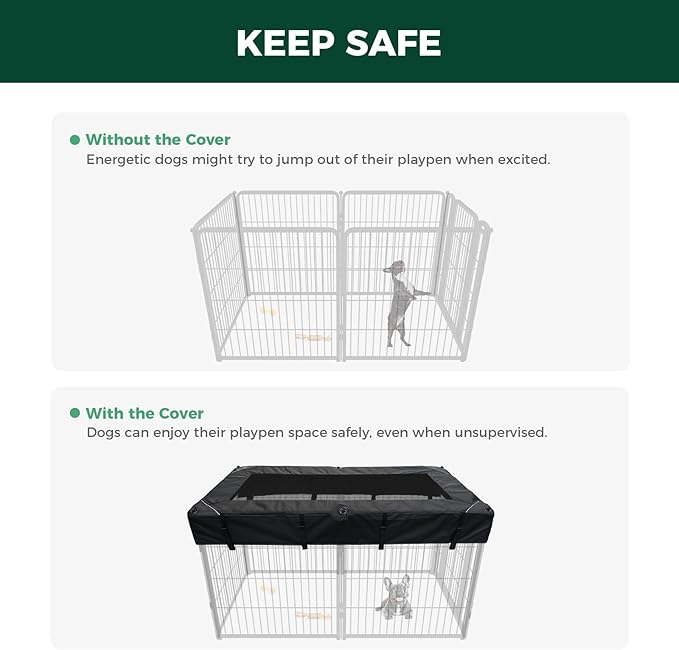 FXW Homeplus Indoor Dog Playpen with Rectangle Mesh Top Cover for Escape Prevention, 32 Inch 6 Panels Heavy Duty Dog Pen for Small and Medium Dogs, White│Patented