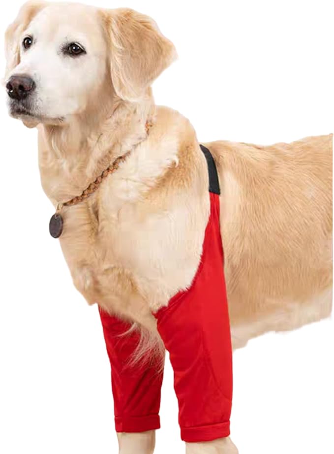 HDKUW Dog Elbow Protector, Dog Front Leg Recovery Sleeve for Prevent Licking Wound, Elbow Sleeves with Mesh Pad for Medium Large Dogs Red L