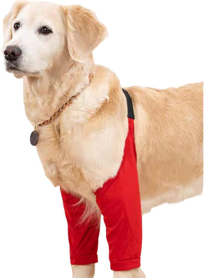 HDKUW Dog Elbow Protector, Dog Front Leg Recovery Sleeve for Prevent Licking Wound, Elbow Sleeves with Mesh Pad for Medium Large Dogs Red L