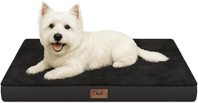 Comfort Dog Bed for Small Dogs & Cats, Waterproof Dog Crate Mat Orthopedic Egg Crate Foam with Washable Removable Cover, Black