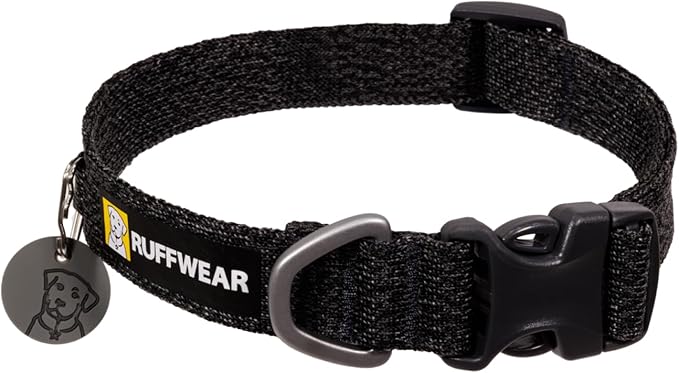Ruffwear, Front Range Flex Dog Collar, Soft Engineered Knit for Everyday Walks, Lightweight Adjustable with Aluminum V-Ring, Integrated ID Tag Silencer, Quick Release Buckle, Basalt Gray, 20"-26"