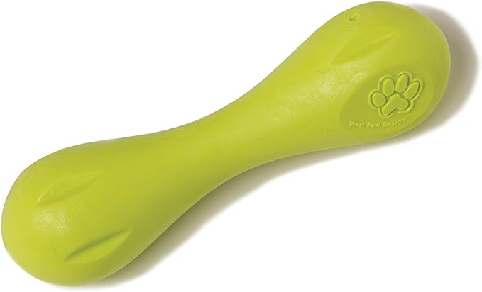 West Paw Zogoflex Hurley Dog Bone Chew Toy – Floatable Pet Toys for Aggressive Chewers, Catch, Fetch – Bright-Colored Bones for Dogs – Recyclable, Dishwasher-Safe, Non-Toxic, X-Small, Granny Smith