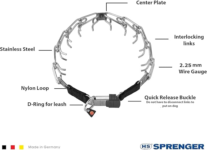 Herm Sprenger Stainless Steel Prong Dog Training Collar with Quick Release Buckle No-Pull Collar for Dogs (Stainless Steel, 16in x 2.25mm (Neck Size Up to 13in))