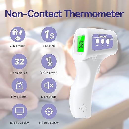Berrcom Non-Contact Infrared Forehead Thermometer, 3-in-1 Digital Fever Check Temperature Gun for Baby Infant Kids Adults, Fast Accurate - Purple