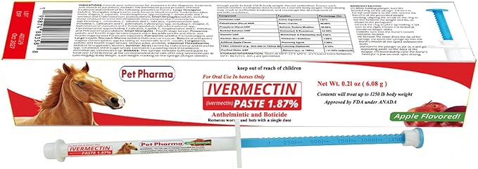 Ivermectin Paste 1.87% Only Use for Horses – Apple Flavor Oral Paste – 6.08g Syringe - Gel Dewormer for Horse - Safe for Equine of All Ages (1 - Pack)