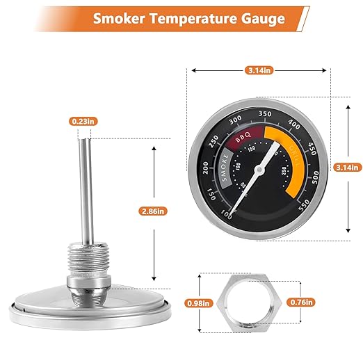 3695528R06 Analog Smoker Temperature Gauge Compatible with Oklahoma Joe's Smokers and Most 13/16-inch Opening Charcoal Grills & Charcoal Smokers, BBQ Temp Gauge Stainless Steel Thermometer (1pack)