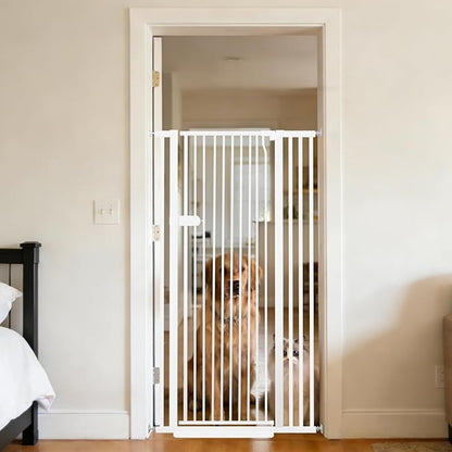 Lumizone Extra Tall Cat Gate 55.12" High Pressure Mounted Extra Wide 2025 New (17 Sizes) 1.37" Gap No Drilling Auto-Close One-Handed Operation Tall Pet Gate for Dogs(White, 55.12" H x 34.25"-38.38" W)