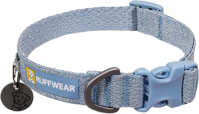 Ruffwear, Front Range Flex Dog Collar, Soft Engineered Knit for Everyday Walks, Lightweight Adjustable with Aluminum V-Ring, Integrated ID Tag Silencer, Quick Release Buckle, Polar Blue, 9"-11"