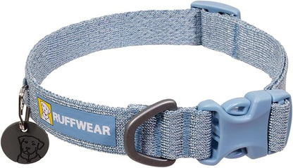 Ruffwear, Front Range Flex Dog Collar, Soft Engineered Knit for Everyday Walks, Lightweight Adjustable with Aluminum V-Ring, Integrated ID Tag Silencer, Quick Release Buckle, Polar Blue, 9"-11"