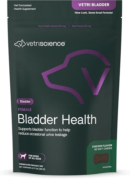 VetriScience Bladder Health Soft Chews for Dogs Bladder Control Supplement & Urinary Support - Incontinence Support Formula with Soy Protein & Red Clover, Chicken Flavor, 60 Count
