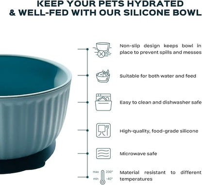 Cat Bowls with Suction Cup 400ml with Silicone Lid — Elevated Silicone Pet Dish with Non-Slip Bottom for Dry Food, Wet Food and Water — Silicone Water Bowl for Small Dog, Rabbit, Kittens (Old Pink)