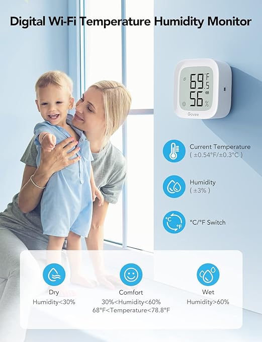 Govee WiFi Thermometer Hygrometer 2Pack H5103, Indoor Temperature Humidity Sensor with Electronic Ink Display, App Notification Alert, Free Data Storage Export, Digital Remote Monitor for Bedroom