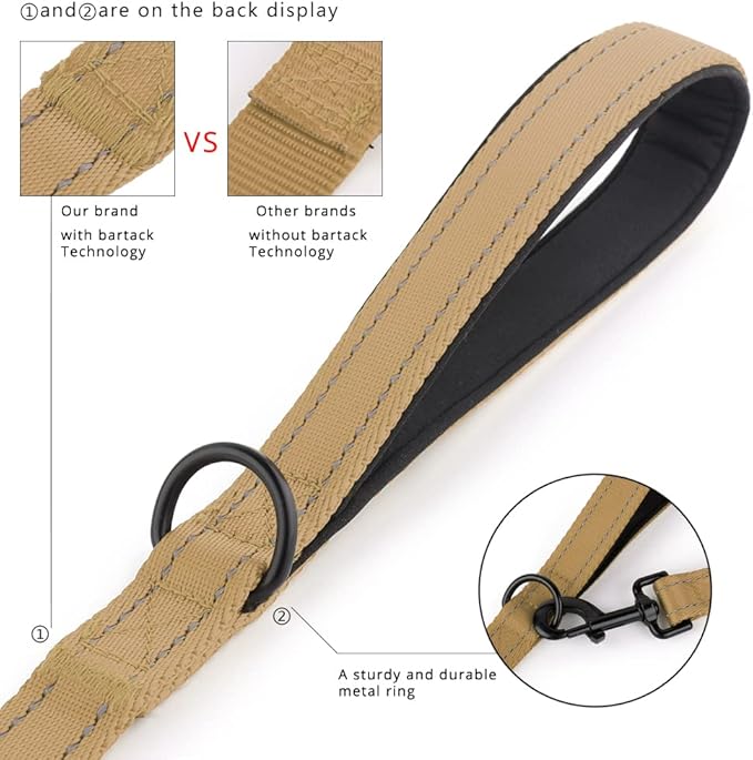 Plutus Pet Double Handle Dog Leash 6ft, Heavy Duty, Reflective Dual Handle Dog Leash for Safety Training, for Medium Large Dogs,2 Handle Leads(Brown)