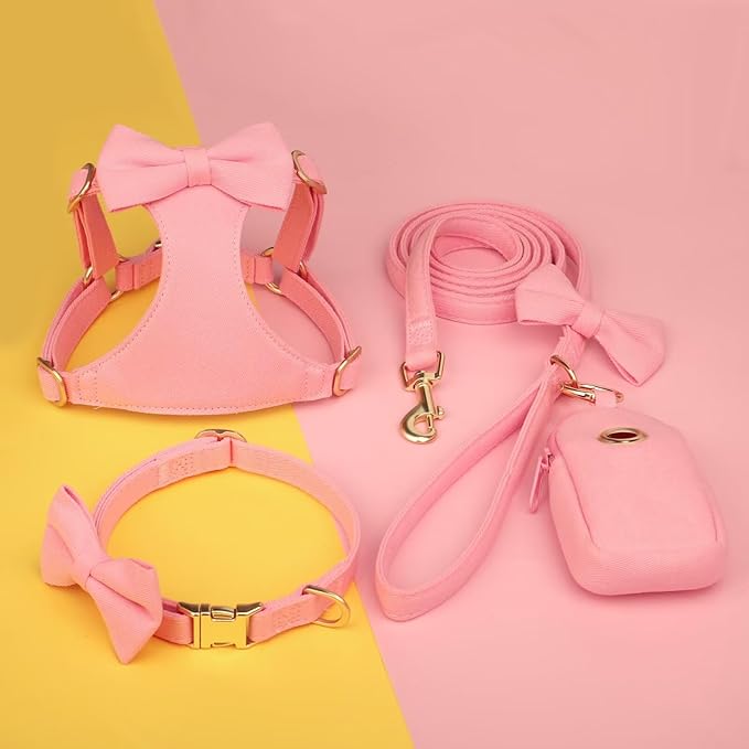 Beirui Adorable Small Dog Harness Collar and Leash Set,Cute XXS Puppy Harness Set with 3 Bows for Tiny Dogs,Chihuahua,Adjustable Step-in Vest for Daily Walking,Parties&Holiday Outfits(Pink,XXS)
