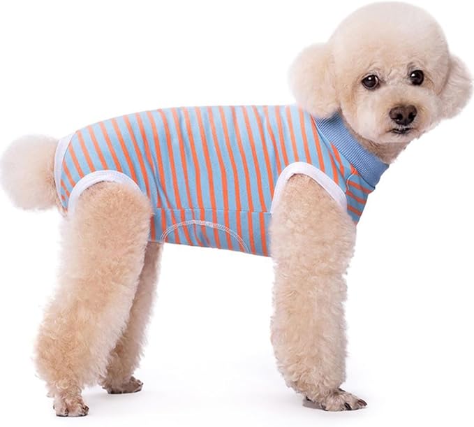 Dog Surgery Recovery Suit,Female Male Puppy Shirt,Dog Spay Neuter Onesie,E-Collar Cone Alternative,Abdominal Wound Protector,Prevent Licking Wound(Blue Orange Stripe-m)