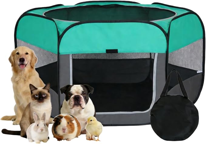 Dog Cat Playpen, Pet Playpen Indoor for Dog Crate Tent Cage Outdoor Foldable Dog Enclosure, Green Small