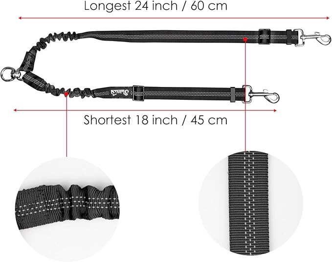 AUTOWT Double Dog Leash, No Tangle 360°Swivel Rotation Reflective Lead Attachment Adjustable Length Dual Two Dogs Lead Splitter, Comfortable Shock Absorbing Walking Training for 2 Dogs