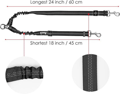 AUTOWT Double Dog Leash, No Tangle 360°Swivel Rotation Reflective Lead Attachment Adjustable Length Dual Two Dogs Lead Splitter, Comfortable Shock Absorbing Walking Training for 2 Dogs