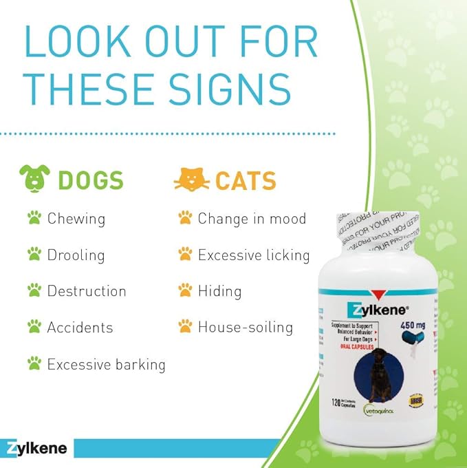 Vetoquinol Zylkene - Calming Support for Large Dogs 33–132 lb - Supports Behavior & Occasional Anxiety - Perfect for Boarding, Vet Visits & Celebrations - Non-Drowsy & Lactose-Free - 120 Capsules