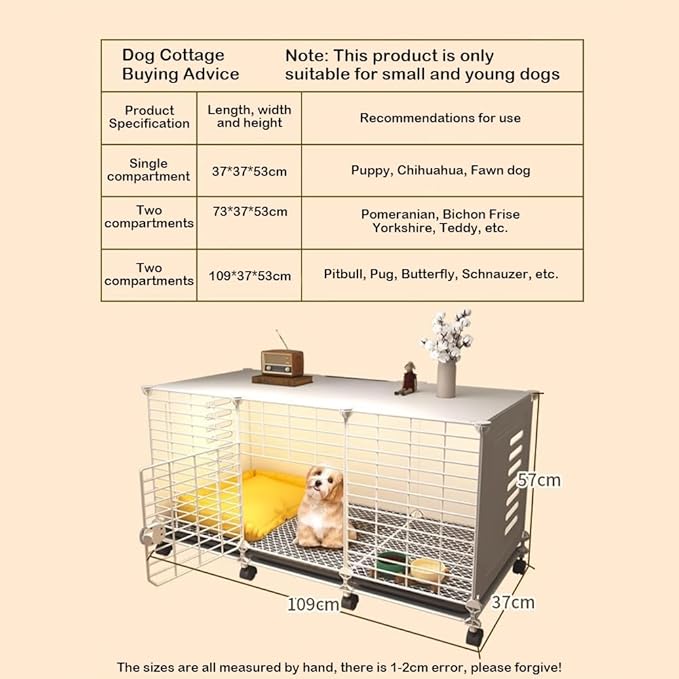 Dog Crate Furniture | 43" XL Dog Cage Furniture | Puppy Crate House with Wheels Tray & Drawer Storage | Metal Indoor Fencing Kennel House | Lockable Dogs Play Pen Cage for Medium Large Dogs