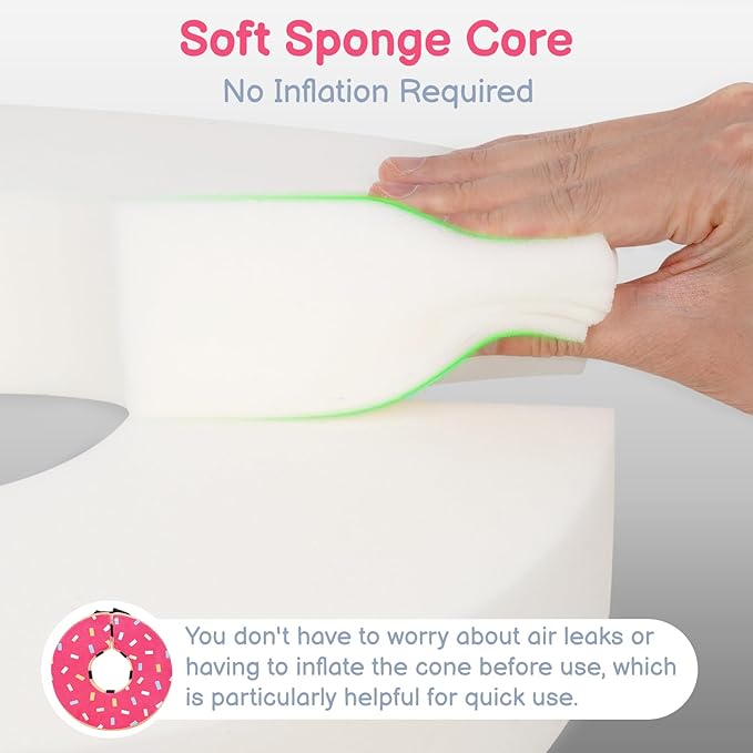 Sponge Dog Cone After Surgery, No Inflation Required Dog Donut Collar to Stop Licking, Inflatable Cone Alternatives for Medium Pets, Soft Recovery Collar with Protective Shield (Donut, M+)