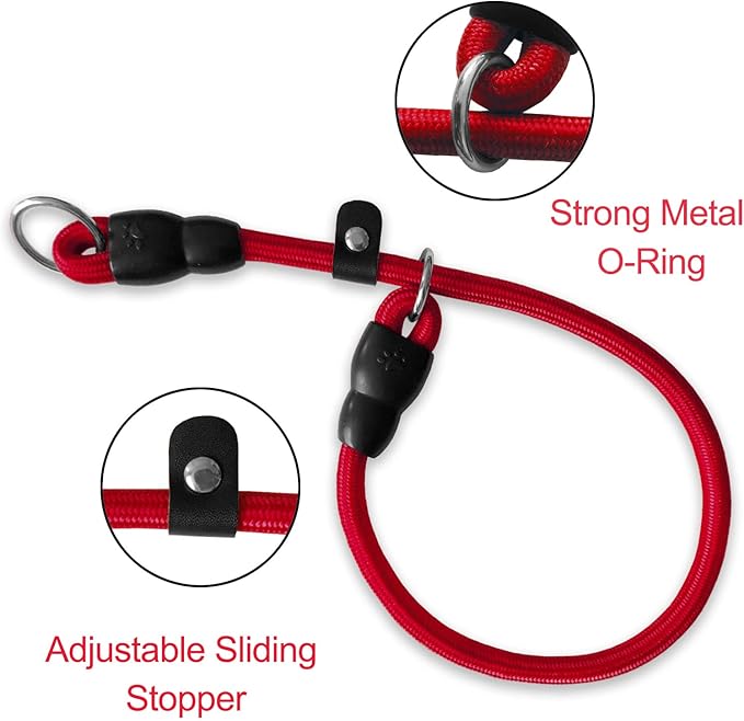 Red Nylon Dog Collar, Slidable Stopper, Medium, Small Medium Large Dogs