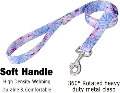 Mihqy Dog Collar and Leash Set with Bohemia Floral Tribal Geometric Patterns - Soft Ethnic Style Collar Adjustable for Small Medium Large Dogs(Purple Flower Flower Set,XS)