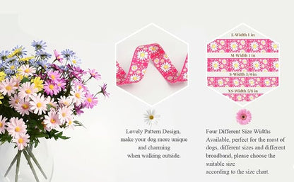 Hot Pink Martingale Dog Collar and Leash Set for Female Dogs, Cute Daisy Pattern Girl Dog Collar, Adjustable Soft Durable Pet Collar with 5ft Matching Leash for Small Medium Large Dogs