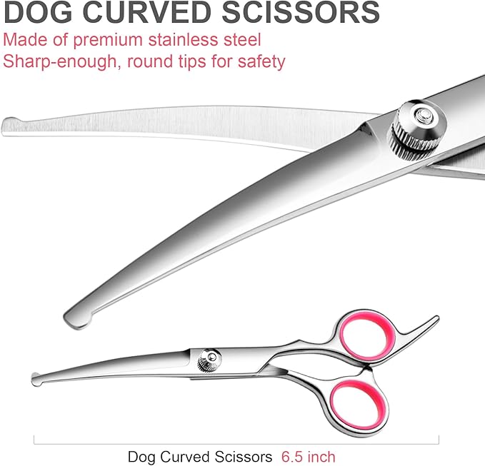 FAIGEO Professional Dog Grooming Scissors Kit, Titanium Coated Dog Scissors for Grooming, Grooming Shears Kit for Dogs Cat At Home (Pink 5 in 1)