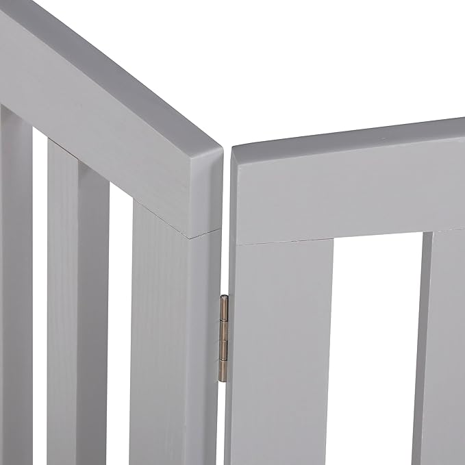 Freestanding Dog Door Indoor Folding Puppy Gate for Doorways Stairs 4-Panel Wood Pet Safe Barrier Fence for Hallways, Gray