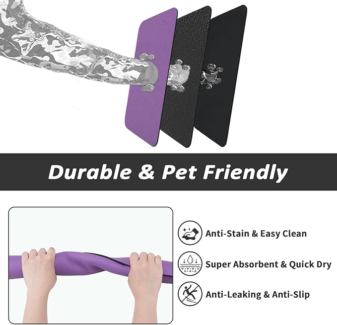 HotLive Dog Food Mat - Absorbent Cat Mat for Food and Water, No Stains Pet Feeding Bowl Mat, Easy to Clean Pet Placemats, Quick Dry Dog Water Dispenser Mat for Messy Drinkers | Purple 16"x 24"