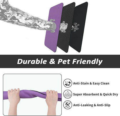 HotLive Dog Food Mat - Absorbent Cat Mat for Food and Water, No Stains Pet Feeding Bowl Mat, Easy to Clean Pet Placemats, Quick Dry Dog Water Dispenser Mat for Messy Drinkers | Purple 18"x34"
