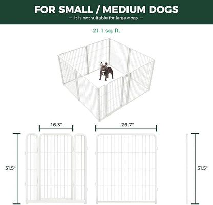 FXW Homeplus Unleashed Indoor Dog Playpen - Stress-Free and Safe Play, Heavy Duty 32 Inch 8 Panels with Washable Pee Pad for Small and Medium Dogs, White│Patented