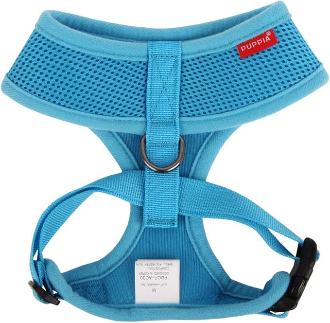 Puppia Soft Dog Harness No Choke Over-The-Head Triple Layered Breathable Mesh Adjustable Chest Belt and Quick-Release Buckle, Sky Blue, Large