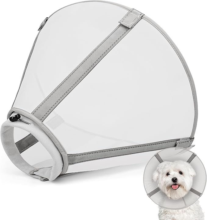 Breathable Mesh Dog Cone Collar for Surgery, Soft Elizabethan Recovery Alternative to Stop Licking,Pet Neck Collar for Large Medium Small Breeds(Grey,6)