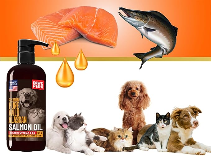 Salmon Oil Food Topper for Pets; Premium-Pure Alaskan Omega 3 Supplement; Improves Taste of Kibble; Supports Skin, Coat & Joints; Sustainably Sourced (Two 16 fl oz Bottle)