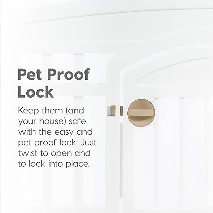 IRIS USA Dog Playpen with Door, 24” 4 Panel Pet Exercise Pen – Indoor Outdoor Puppy Play Pen, Portable Plastic Pet Fence for Small Medium Dogs, Foldable 35” x 35” x 24”, White