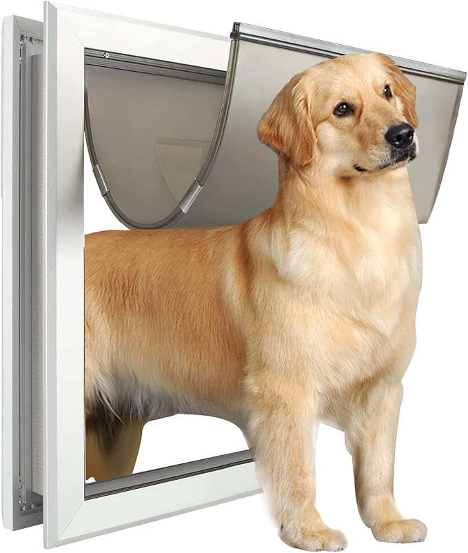 Extra Large Dog Door, XL Dog Door with Self-Closing Insulated Flaps for Extreme Weather, Heavy Duty Aluminum XXL Dogs Doors for Pets Up to 230LBS, for Interior & Exterior Doors, X-Large, Sliver