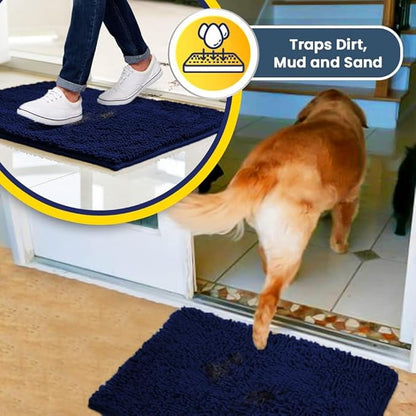 Muddy Mat® | Super Absorbent Door Mat Indoor, Microfiber Quick Dry Chenille Entryway Rug, Non-Slip Front Door Mat, Indoor Mats for Entryway, Machine Washable Pet Rug, Navy Blue 16"x24"