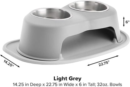 WeatherTech Double High Pet Feeding System - Elevated Dog/Cat Bowls - 6 inch High Light Grey (DHC3206LGLG)