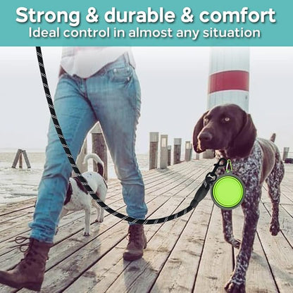 COOYOO 2 Pack Dog Leash 5 FT Heavy Duty - Comfortable Padded Handle - Reflective Dog Leash for Medium Large Dogs with Collapsible Pet Bowl